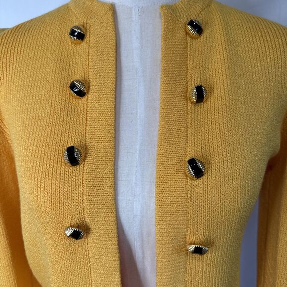 VTG St John By Marie Gray Knit Cardigan Open XS Knit Short Gold Buttons - Picture 8 of 11